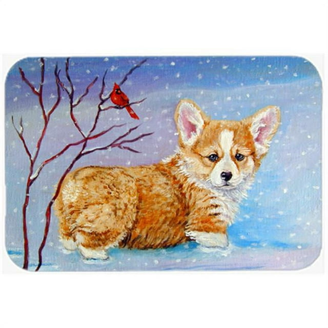 Carolines Treasures 7327LCB Corgi Pup Snow Cardinal Glass Cutting Board- Large