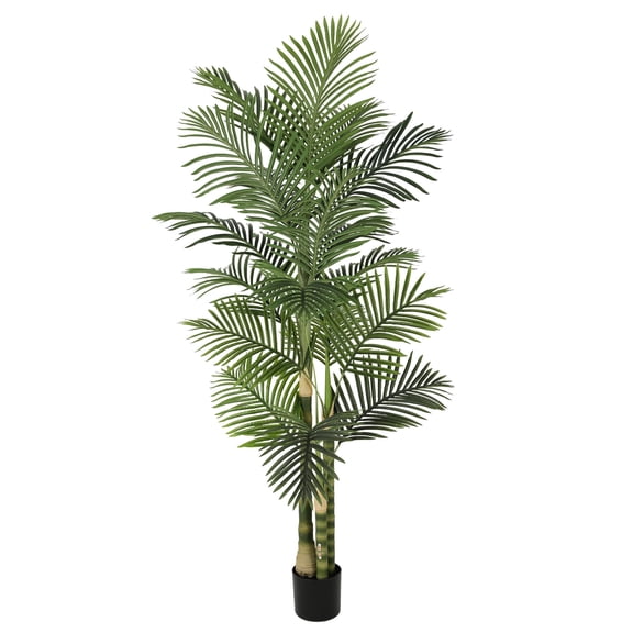 RosyHaven 7ft UV Resistant Artificial Golden Cane Palm Tree with Full Leaves and Realistic Trunks,84"Faux Palm Tree,Fake Palm Tree for Poolside Patio Living Room Balcony Outdoor Indoor Decor