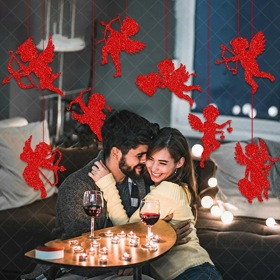 8Pcs Glitter Heart Shape Cutouts Valentine's Day Paper Cut Outs, With Board Decor for DIY Craft Art School Home Cupid Hanging