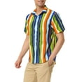 thumbnail image 4 of INSPIRE CHIC Men's Short Sleeve Button Down Stripes Color Block Printed Shirts 2XL Green Blue, 4 of 6