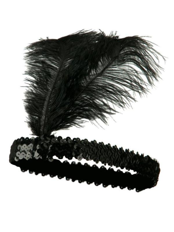 Black Bottle Dark Green Feather Headpiece 1920s Headband Flapper Gatsby Vtg 6552 Hairband Hair Band