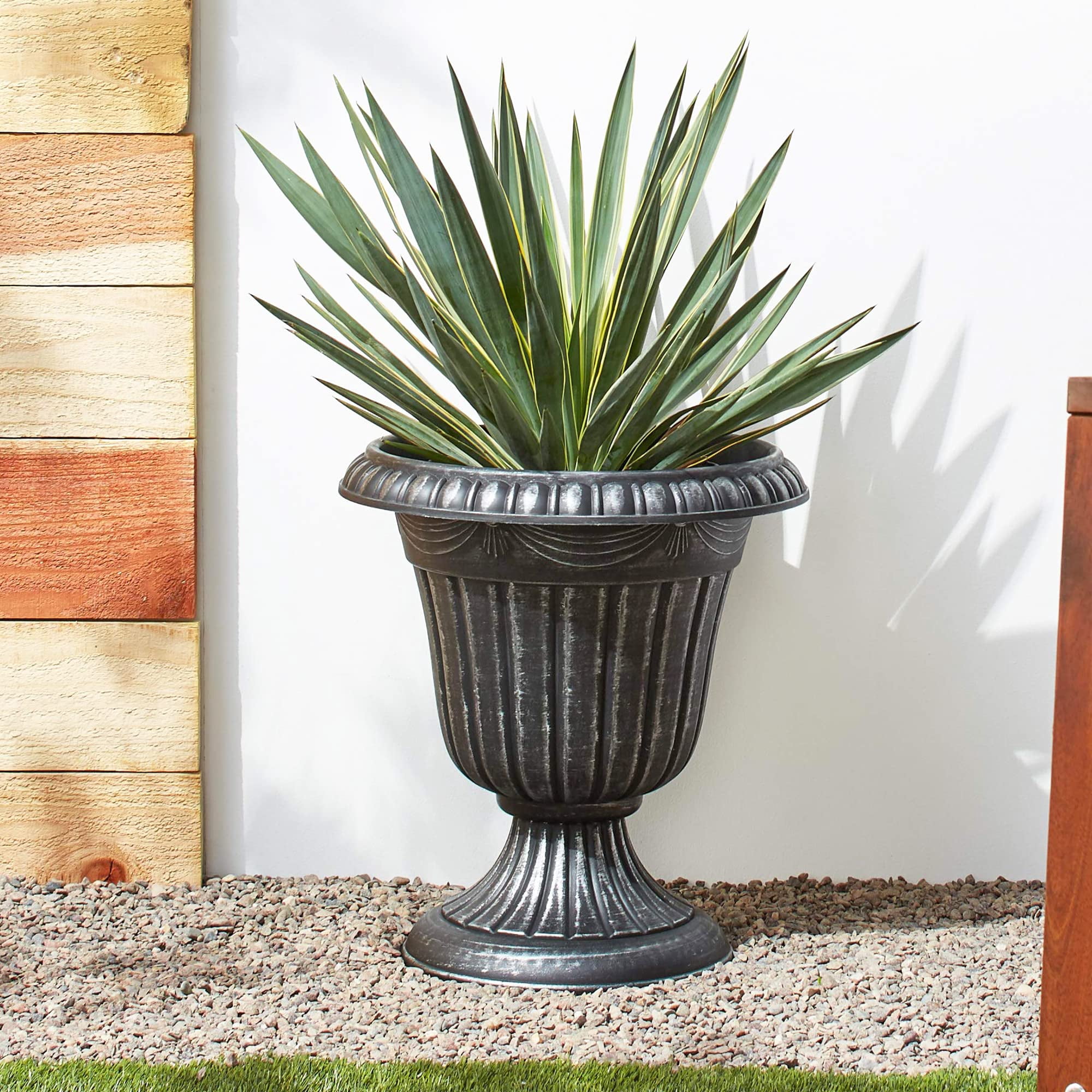 Classic Traditional Plastic Urn Planter Indoor Outdoor Garden Decor Flower Pot Vase 10x12 Black