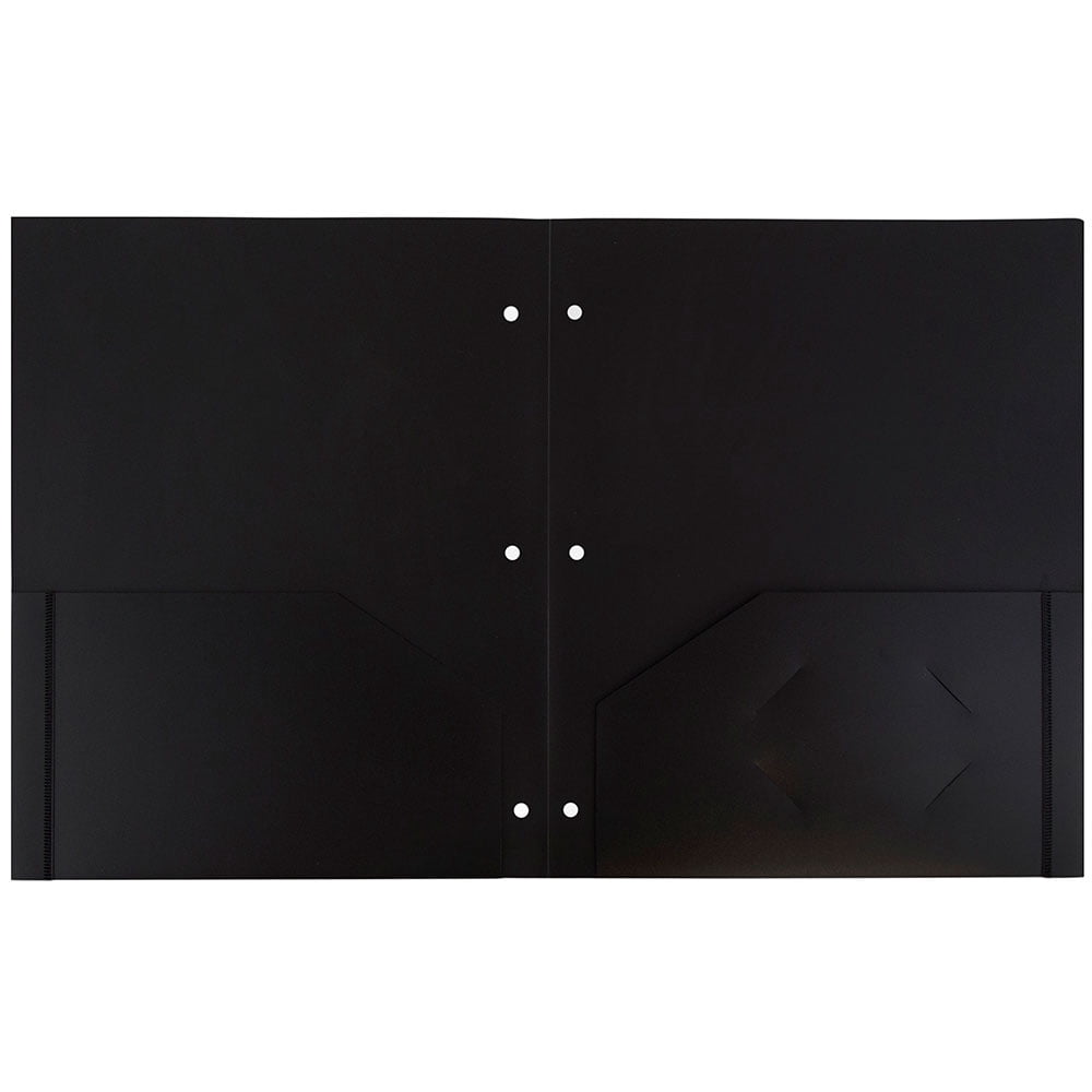 JAM Paper Plastic Two Pocket 3 Hole Punched Presentation School Folder, Black, 108/pack