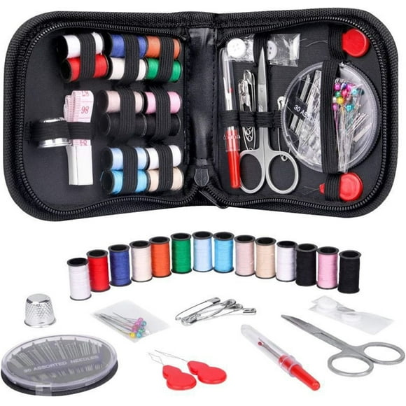 Kit de costura portátil con hilo, agujas, tijeras y dedal. Juego de costura de viaje compacto de 1 pieza para reparaciones rápidas en ropa, botones y telas. Ideal para el hogar, viajes y