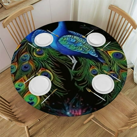 

BCIIG Peacock Flower Art Nouveau Round Table Cover Stain Resistant Washable Indoor Outdoor Tablecloth Kitchen Dining Wedding Parties 100% Polyester Fiber 38-42