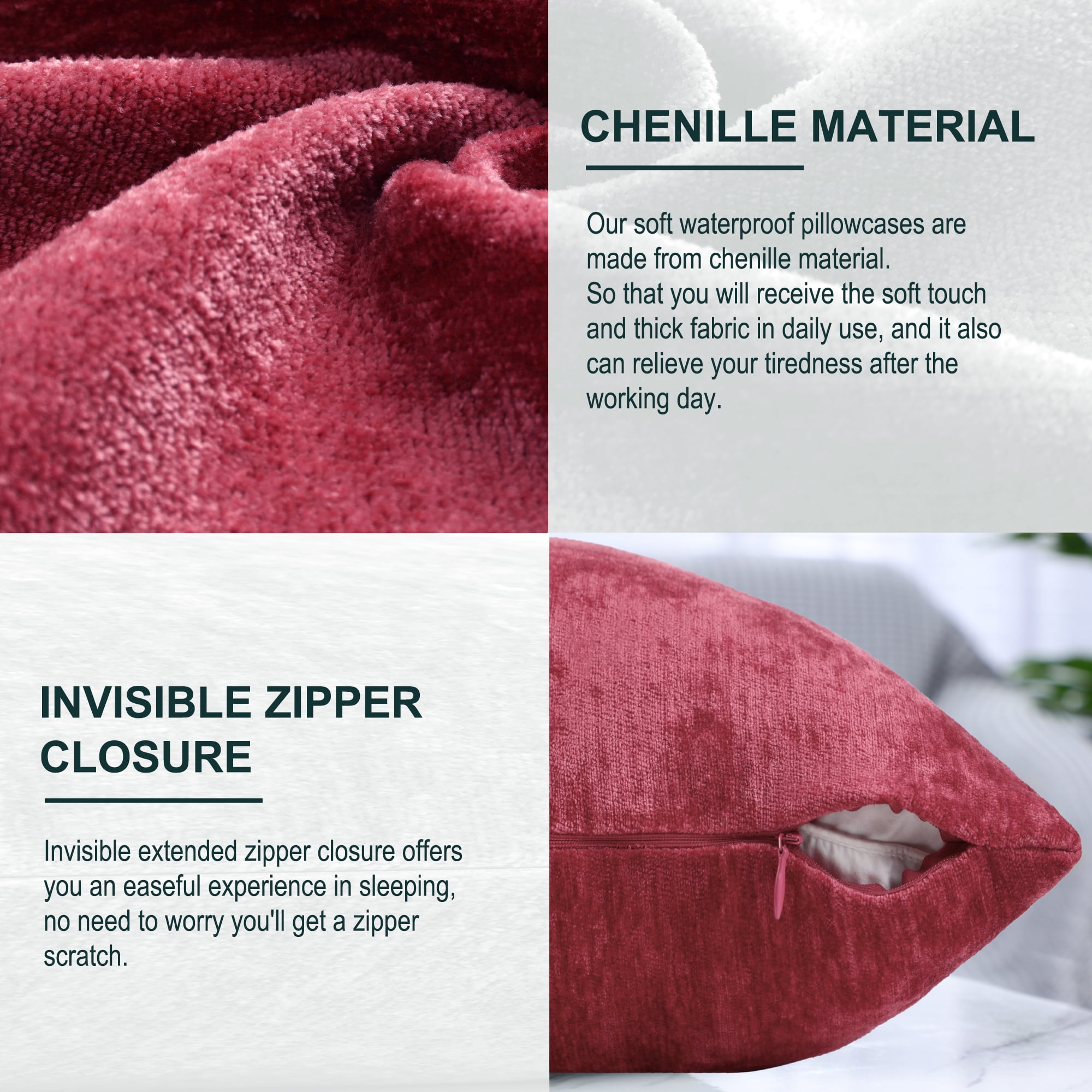 Unique Bargains Set of 2 Soft Water Repellent Throw Pillow Covers Burgundy 18x18 Inch