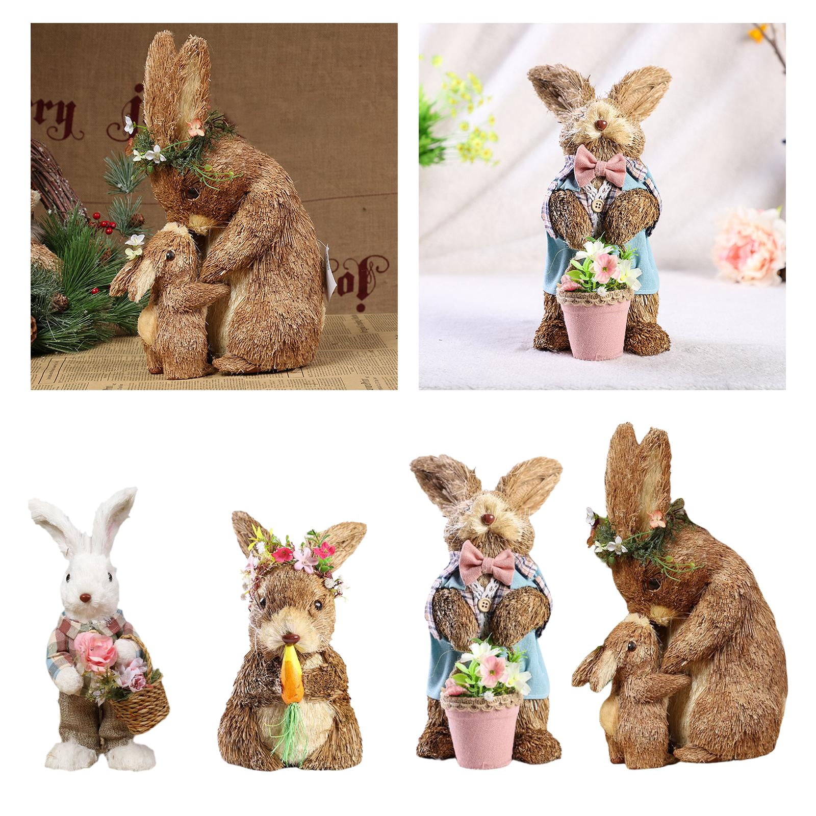 Cute Straw Easter Rabbit Bunny Sculpture Crafts Standing for garden and home and indoor and outdoor Wedding Party Decoration 24x15x33cm