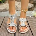 thumbnail image 6 of Viluyesy Women's Flat Sandals, Ankle Elastic Strap Open Toe Shiny Rhinestone Summer Casual Beach Gladiator Shoes Silver, 6 of 9