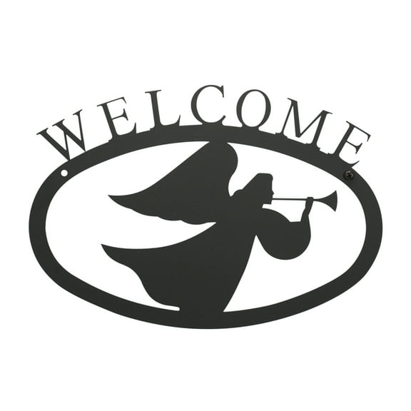 Village Wrought Iron WEL-48-S Small Welcome Sign-Plaque - Angel