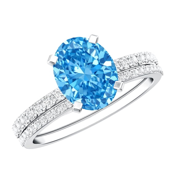 Rosec Jewels 2 Carat IGI Certified Lab Grown Diamond Blue Engagement Ring with Band - Oval Wedding Ring Set for Women - VS1 Grade, 925 Sterling Silver, US 4.00