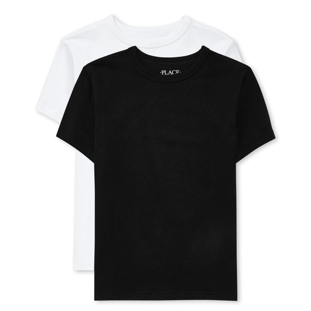 Camiseta The Children's Place para niños, manga corta, 2 unidades, color blanco y negro