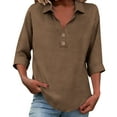 thumbnail image 3 of QETYUW Cotton Linen Tops for Women 3/4 Length Sleeve Shirts Plus Size Solid Color Button Up V Neck Shirt Summer Casual Tshirts, 3 of 7
