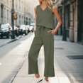 thumbnail image 2 of BLOCLOALO 2 Piece Lounge Set Sleeveless Tops Womens Daily Casual 2 Piece Solid Tank Tops Wide Leg Pants Outfits Sets Tunic Tops V Neck Blouses Travel Outfits for Women Green M, 2 of 6