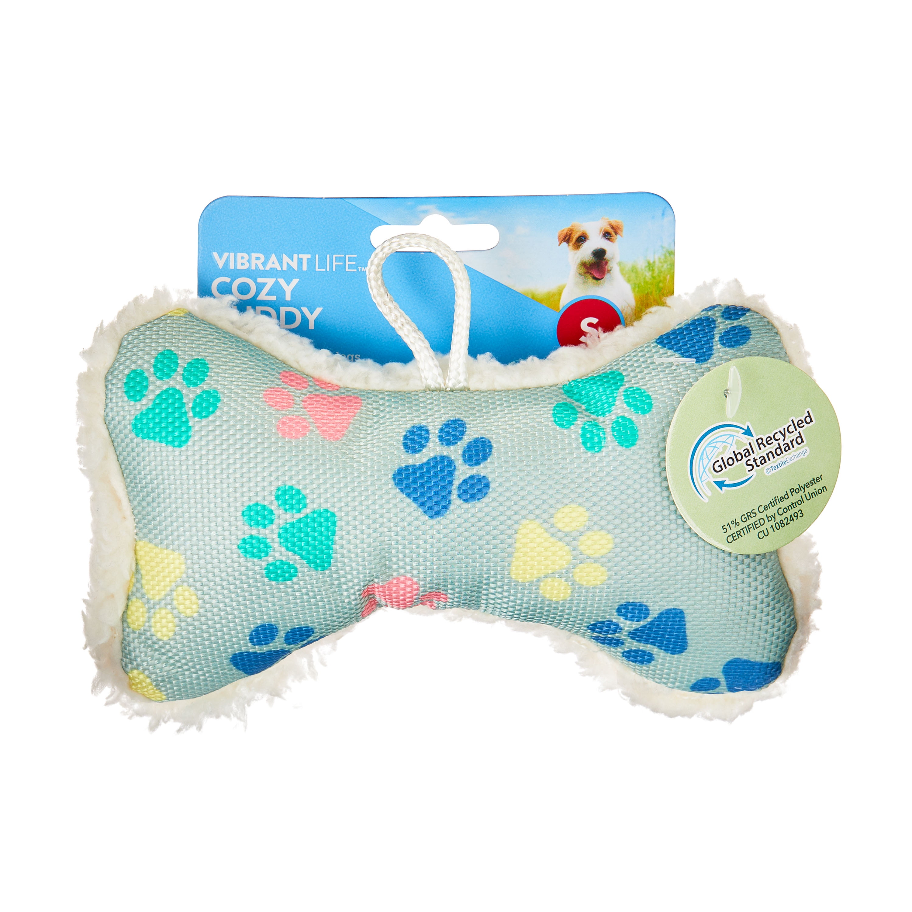 (8 pack) Vibrant Life Cozy Buddy Squeaky Bone Dog Toy, Color May Vary, Chew Level 1