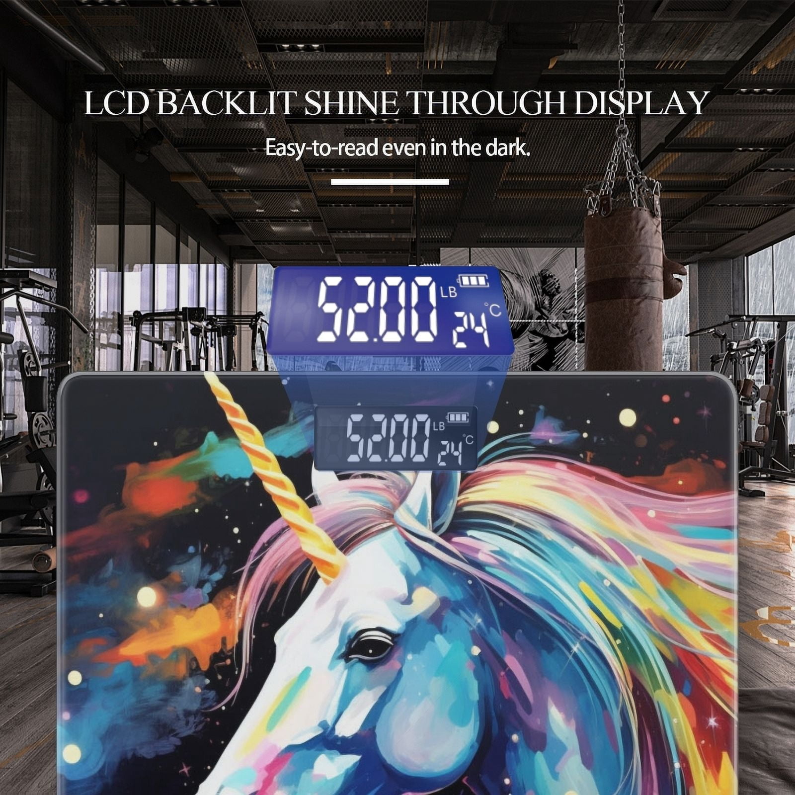 Bathroom Scale, Highly Accurate Digital Body Scale,Precisely Measures Weight up to 400 lbs-Colorful Rainbow Unicorn With Long Mane And Horn In Space
