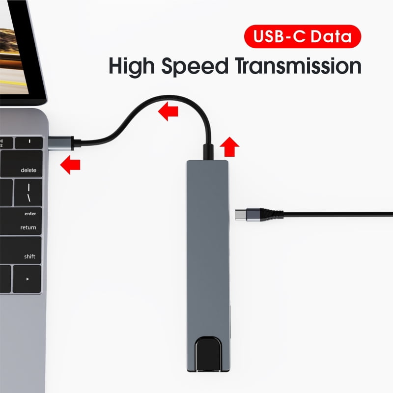 DOONJIEY  8 In 1 USB Multi Port Hub Custom Portable USB C Splitter USB OTG Card Reader Hub Ethernet Adapter