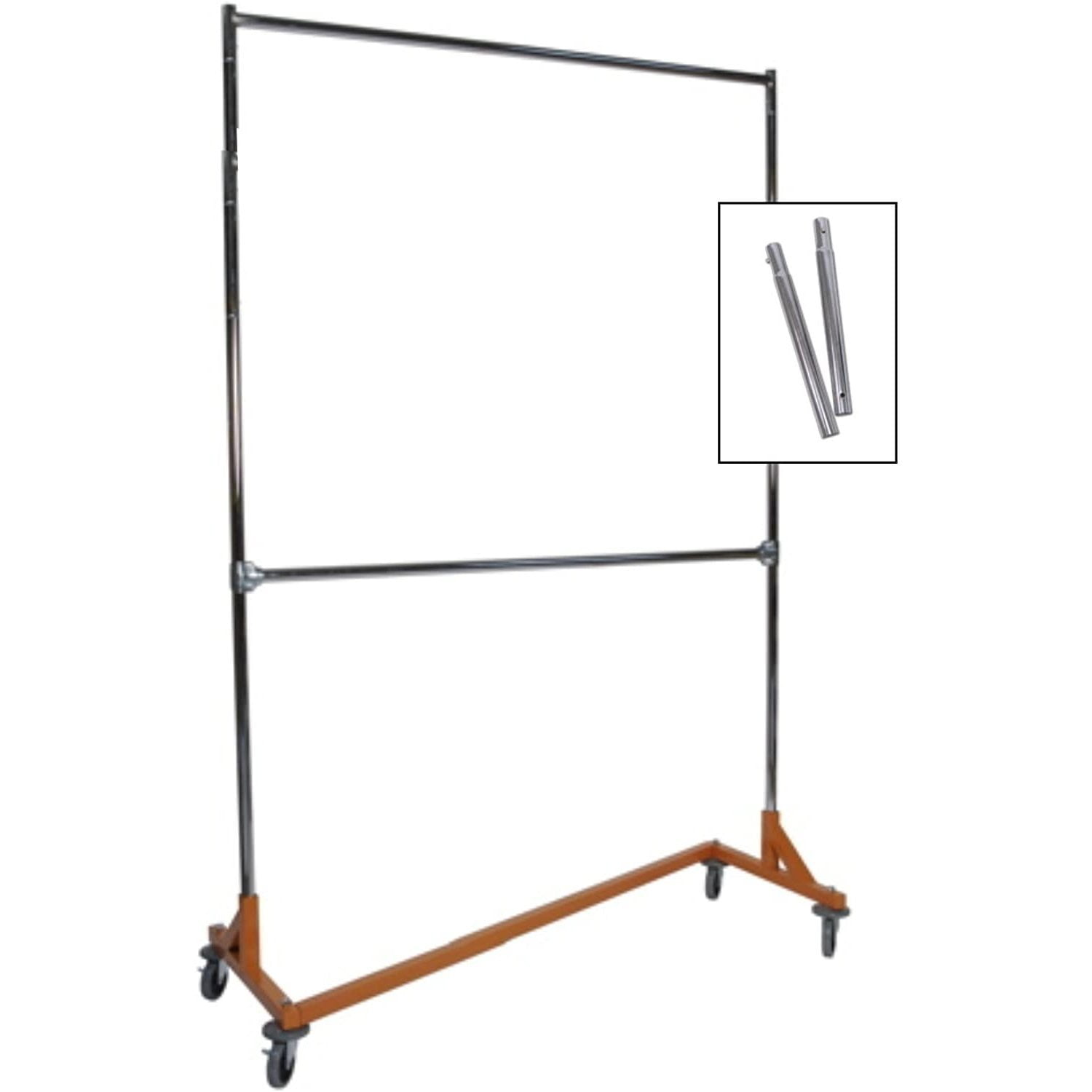 Extended Height Double Rail Rolling Z Rack Garment Rack with Orange