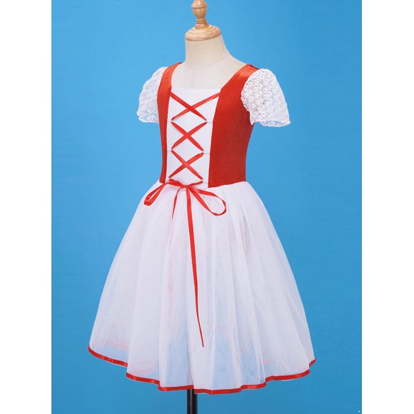 YiZYiF Petites Filles Robe en Velours à Manches Courtes Bouffantes Costume Tutu Danse Ballet Bourgogne TG
