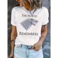 thumbnail image 1 of [1pc "The North Remembers" Crew Neck] 1pc Women'S Casual Crew Neck T-Shirt with "The North Remembers" Animal Print, Cotton Knit Fabric, Medium Stretch, All-Season Comfort Fit, 1 of 5
