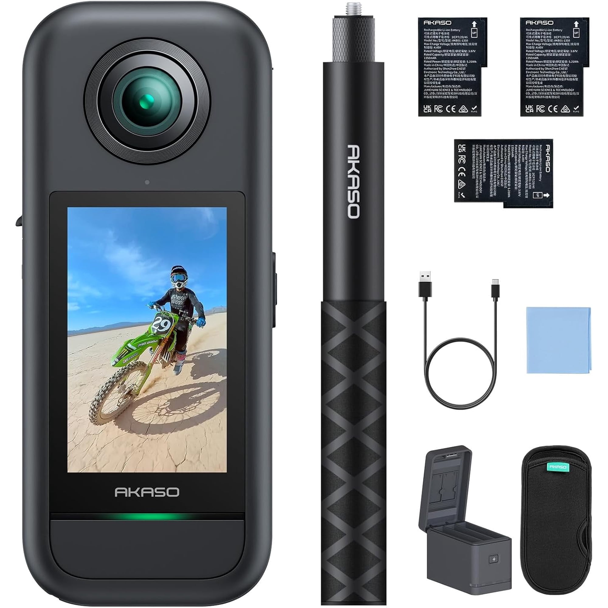 AKASO 360° Action Camera Creator Combo,5.7K 360 Video with 1/2" 48MP Sensors,72MP 360 Photo, 360-SuperSmooth,Touchscreen, Invisible Selfie Stick, 360° Horizon Lock, AI Tracking