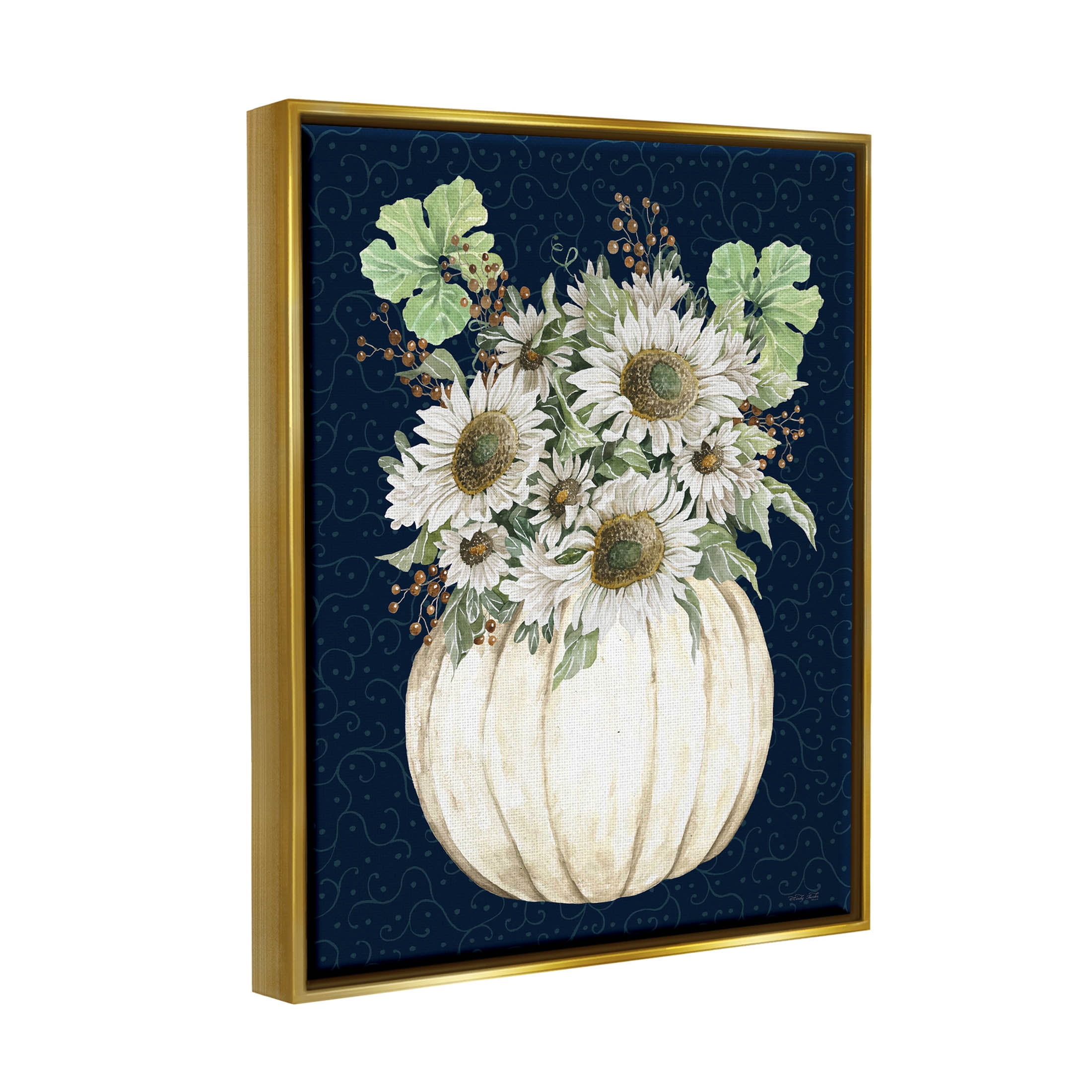 Autumn Foliage Pumpkin Bouquet Botanical & Floral Graphic Art Metallic Gold Framed Art Print Wall Art