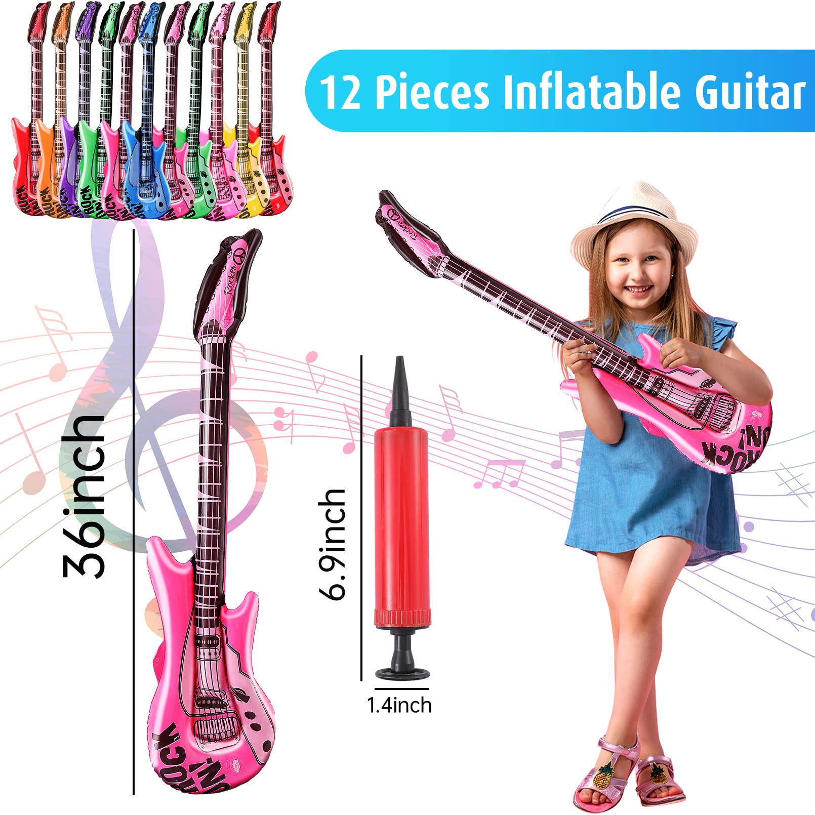 12 Pack Inflatable Guitar,36 Inch Rock Star Guitar Toy,Assorted Colors ...