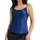 thumbnail image 1 of Camiseta sin mangas de satén para mujer Inspire Chic, con cuello en cowl, tirantes de espagueti, top de verano de seda, color azul oscuro, 1 of 6