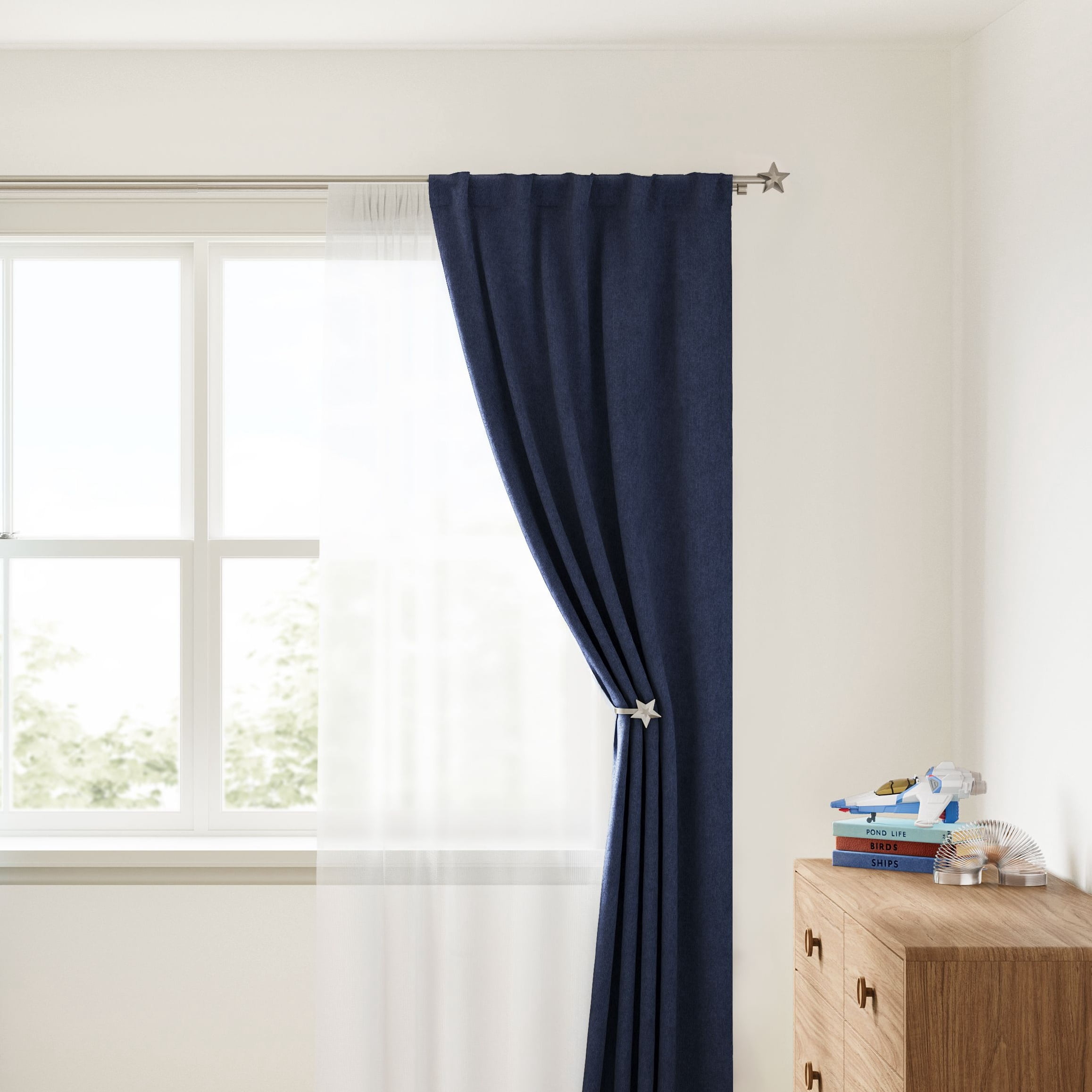 Mainstays Kids 3/4" Satin Nickel Star Adjustable Double Curtain Rod, 48"-84"