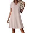 thumbnail image 2 of Horkkom Linen Dress Women Short Sleeve Mini Solid Color Summer Dresses Loose Vacation Casual Dresses, S-2XL, 2 of 8