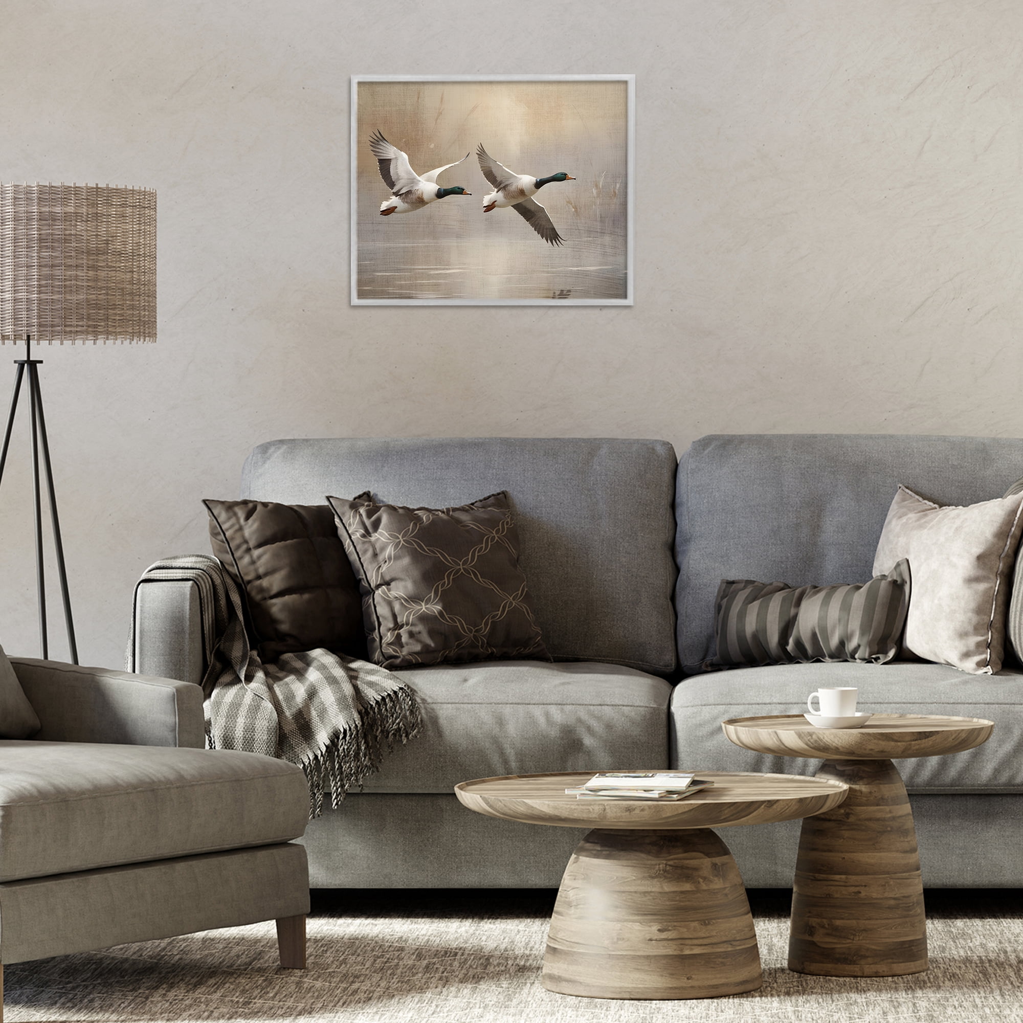 Stupell Industries Mallard Ducks over Pond Gray Framed Giclee Art, design by Susan Arnot