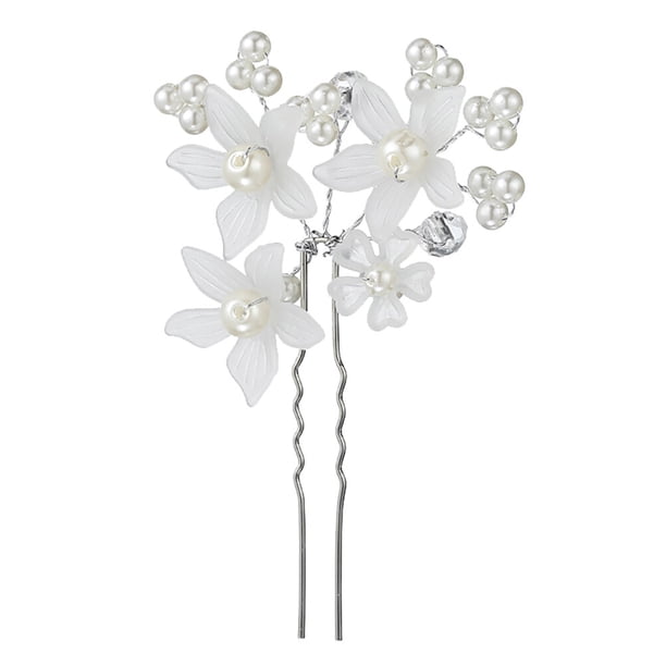 2 horquillas en forma de U con forma de flor de perla para el cabello, accesorios para el cabello de novia