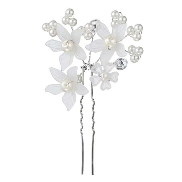 2 horquillas en forma de U con forma de flor de perla para el cabello, accesorios para el cabello de novia