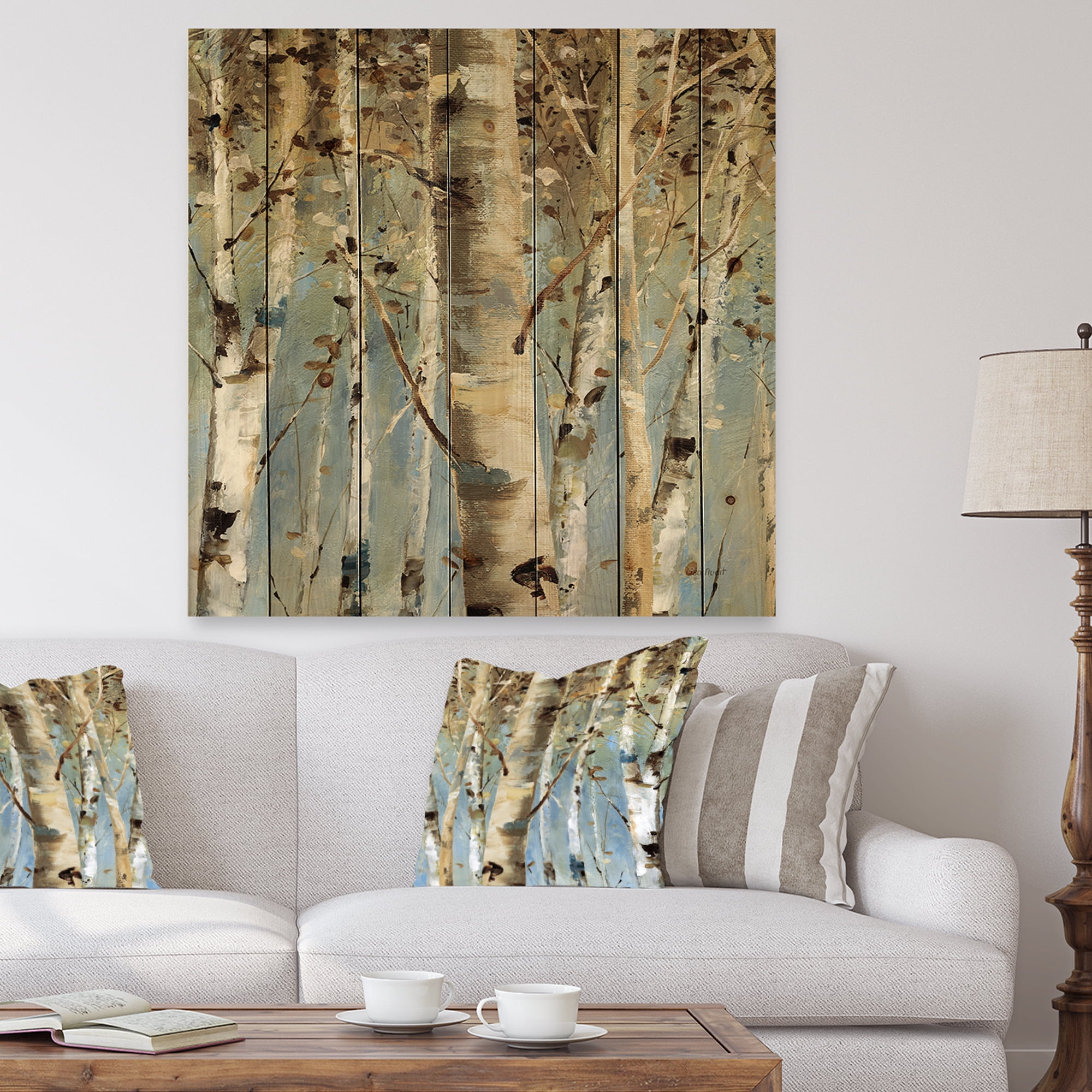 Designart 'White Birch Tree Forest II' Modern Farmhouse Print on Natural Pine Wood