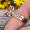 thumbnail image 4 of Milgrain Art Deco Trio Set 2 Carat Morganite Engagement Ring On 10k Rose Gold Pear Shape Gemstone Halo Ring With Matching Band Surprisingly Ring, 4 of 5