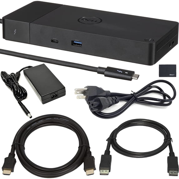Restored Dell WD19TBS Thunderbolt Docking Station – USB-C, Dual Monitor Support, 130W Power Delivery, HDMI & DisplayPort Cables Included (Refurbished)