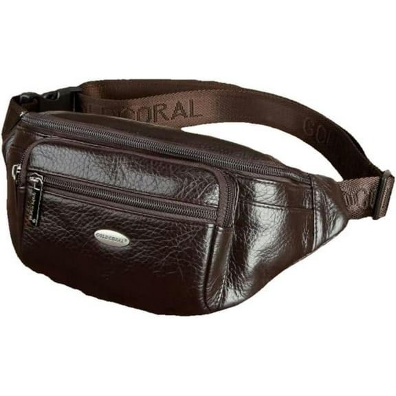 Large Fanny Packs for Women Genuine Leather Mens Waist Bag Fashion Running Travelling (Brown)