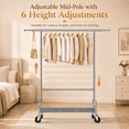 thumbnail image 2 of 660 lbs Heavy Duty Clothes Rack with Wheels and Adjustable Double Rods Stainless-Steel Garment Rack with Shelf and Adjustable Height Clothes Drying Rack, 63"L×78"H×16.54"W, 2 of 12