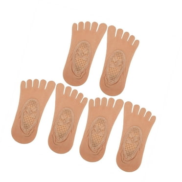 Vocoste Yoga Socks Five Toe Socks Ballet Socks Non-Slip with Grips for Women Beige 3pcs