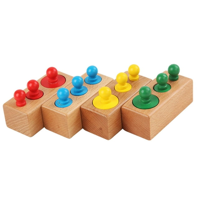 Juego de 4 bloques cilíndricos con perillas Montessori - Juguetes de aprendizaje de madera para Vistoso