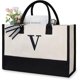 thumbnail image 1 of Baicccf Bolsa de playa de lona con inicial personalizada, bolsa de regalo con monograma para mujer, 1 of 5