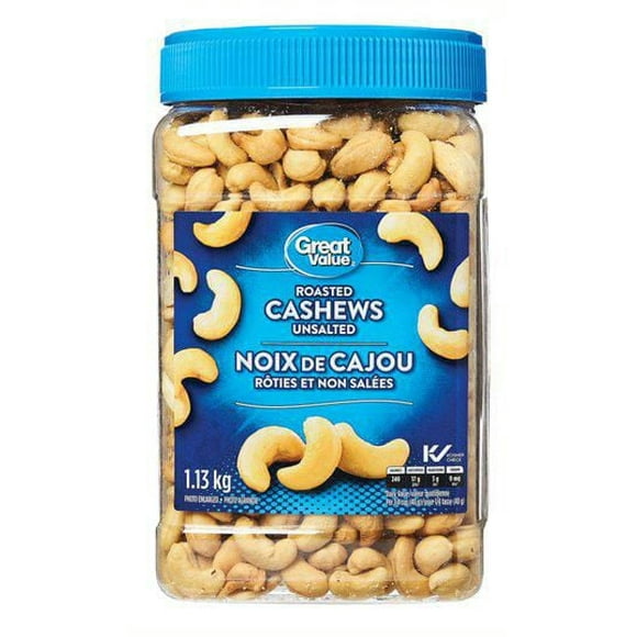 Great Value Roasted Cashews Unsalted, 1.13 kg