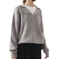 thumbnail image 3 of Suéteres de Punto Grueso con Cuello en V para Mujer, Estilo Casual, Cálidos y con Cuello. Gris XL, 3 of 9