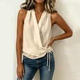thumbnail image 5 of Admvng Women's Tank Top Wrap V Neck Sleeveless Linen Side Drawstring LightweightCasual Summer Camisole Blouse, 5 of 5