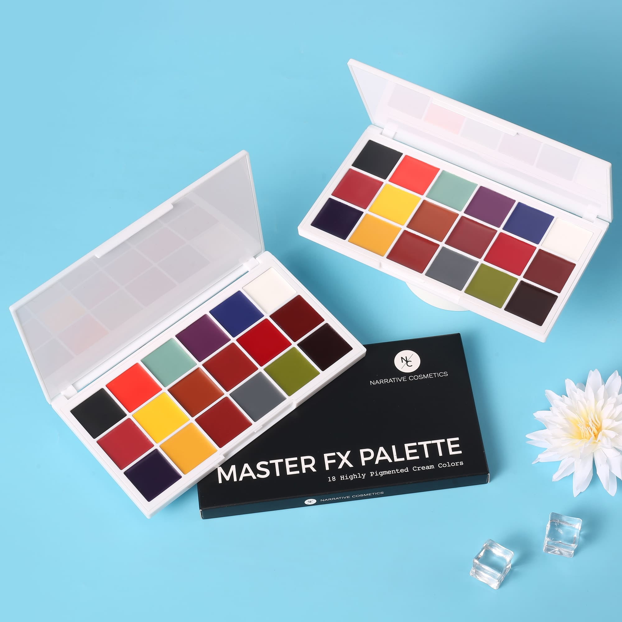 Narrative Cosmetics Master FX Palette, 18 Highly Pigmented Cream Colors, Professional SFX Makeup Palette for the Stage, Film, Costumes, Cosplay