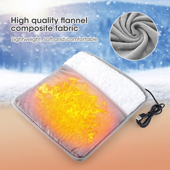 Portable USB Heated Foot Warmer, 11.4" x 11.8" Small Sherpa Throw - Mini Electric Blanket with Fast Heat Settings for Foot, Lap & Back Use