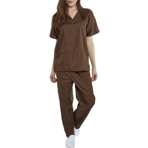Sherly Uniforms Womens Medical Scrub Set V-neck Top and 4 Pocket Pant