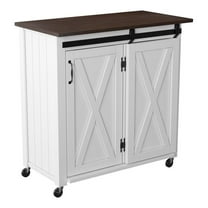 Maklaine Engineered Wood Barn - Door Kitchen Cart in Dark Brown / White