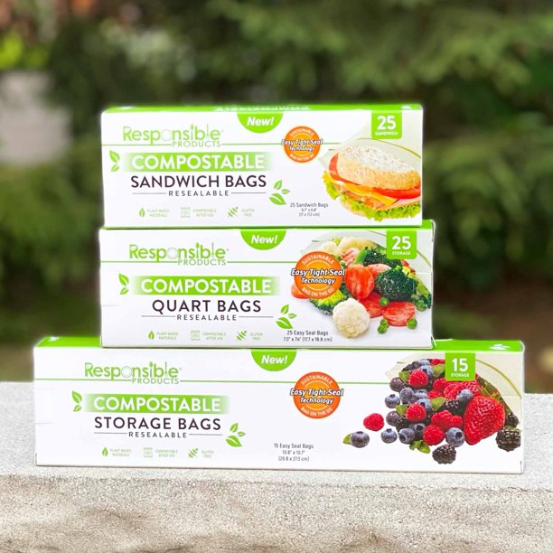 Compostable Bag Bundle Pack Resealable Zip Compostable Food Storage