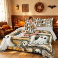 thumbnail image 3 of Homewish Halloween Funny Ghost Twin Bedding, Skull Bat Pumpkin Bedding Comforter Set, Sepia Tan, Gray Reversible 7-Piece, 3 of 7