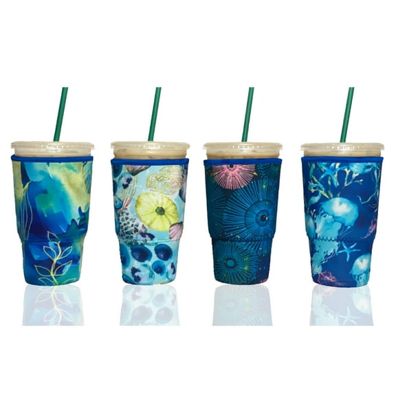 Baxendale and Co 4-Pack Large (32oz) Reusable Neoprene Insulator Sleeve for Iced Coffee or Cold Beverage Cups (Ocean)